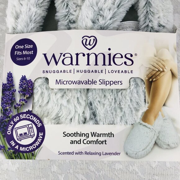 Warmies Marshmallow Gray Microwavable Slippers Lavender-Scented Size OS 6-10 NWT - Picture 4 of 12
